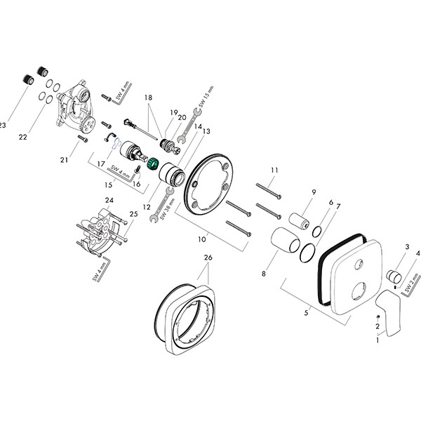 HG Wannenmischer Unterputz Metris Fertigset eckig chrom
