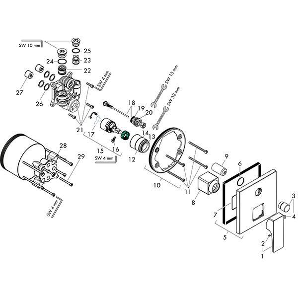 Hansgrohe Wannenmischer Unterputz Metropol F-Set BBC m.Sicherungskombi.