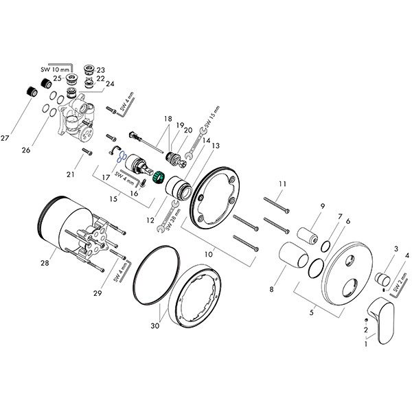 Hansgrohe Wannenmischer Unterputz Rebris S Fertigset m.Sicherungskombination chrom
