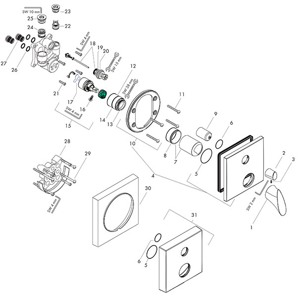 Hansgrohe Wannenmischer UP Axor Starck Organic F-Set m.Sicherungskombination chrom