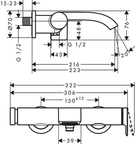 HG Wannenmischer Aufputz Vivenis mattschwarz