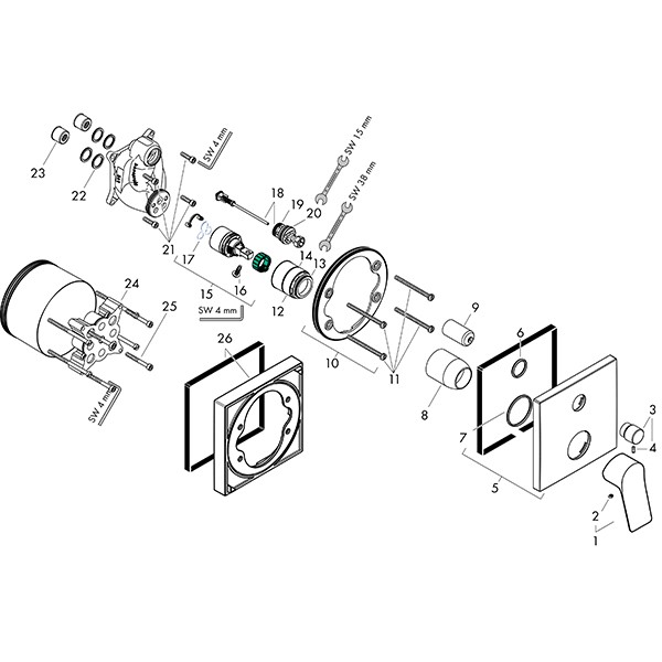 HG Wannenmischer Unterputz Vivenis Fertigset mattweiss