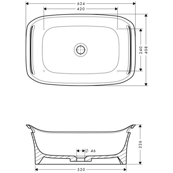 Hansgrohe Waschschüssel Axor Urquiola oval 625mm