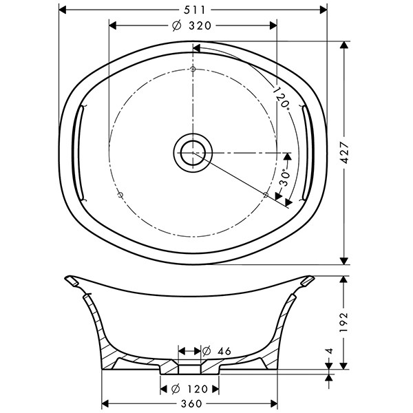 Hansgrohe Waschschüssel Axor Urquiola rund 500mm