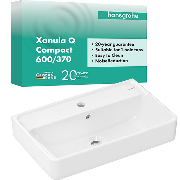 Hansgrohe Waschtisch Compact Xanuia Q 600x370mm mit Hahnloch und Überlauf weiß