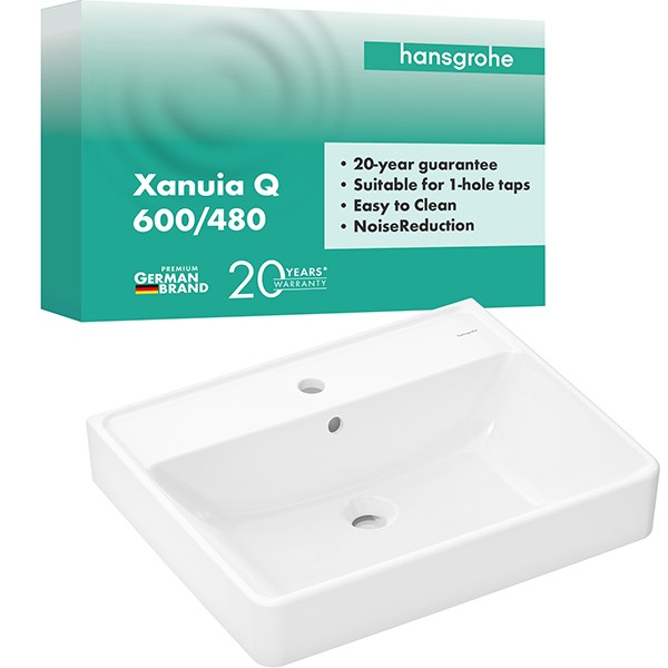 Hansgrohe Waschtisch Xanuia Q 600x480 mm mit Hahnloch und Überlauf weiß