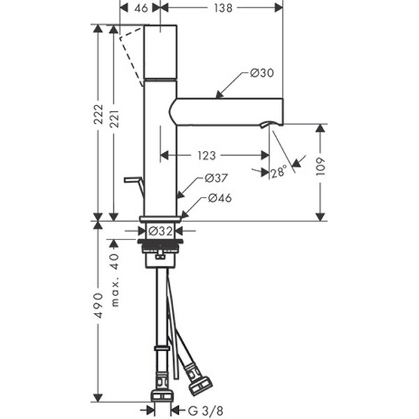 Hansgrohe Waschtischmischer 110 Axor Uno Zerogriff chrom