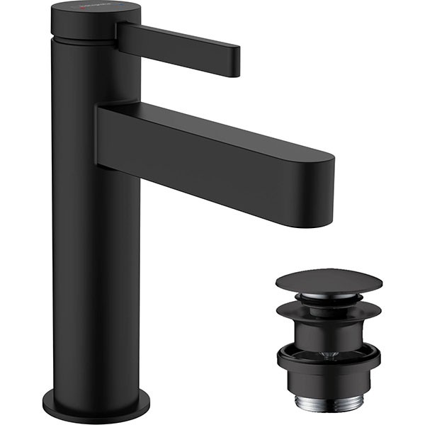 Hansgrohe Waschtischmischer 110 Finoris mit Push-Open Ablaufgarnitur mattschwarz