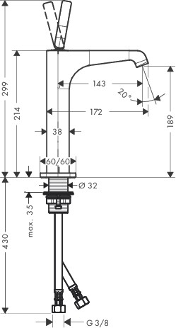 Hansgrohe Waschtischmischer 190 Axor Citterio E Highriser ohne Zugstange chrom