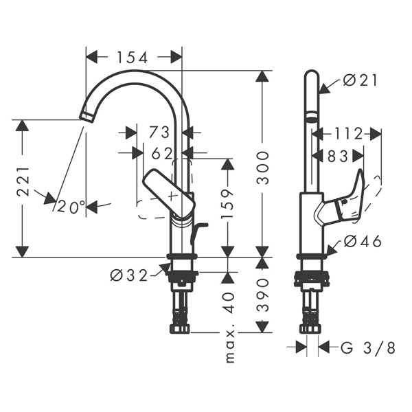 HG Waschtischmischer 210 Logis chrom mit Schwenkauslauf