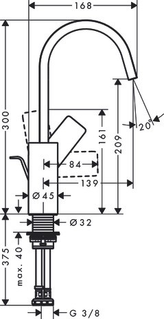 HG Waschtischmischer 210 Vivenis Schwenkausl.u.Zugst.-Ablaufg.mattschwarz