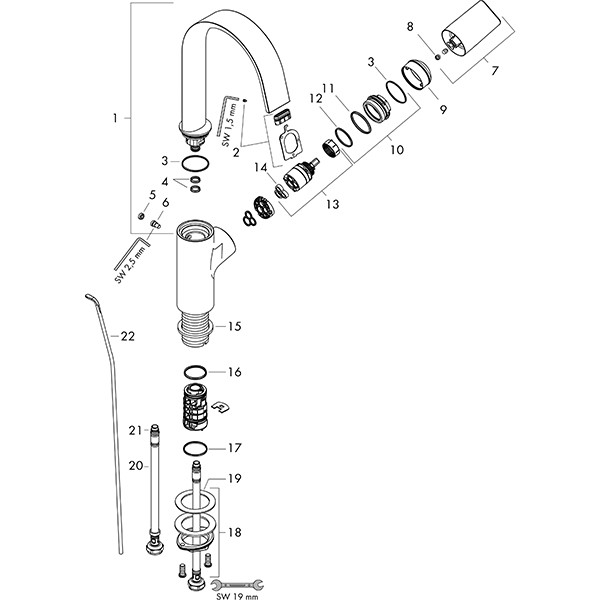 HG Waschtischmischer 210 Vivenis Schwenkausl.u.Zugst.-Ablaufg.mattschwarz