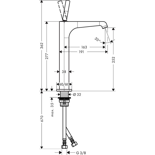 Hansgrohe Waschtischmischer 250 Axor Citterio E Highriser ohne Zugstange chrom