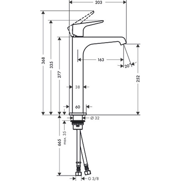 Hansgrohe Waschtischmischer 250 Axor Citterio E Highriser ohne Zugstange Hebelgr.chrom