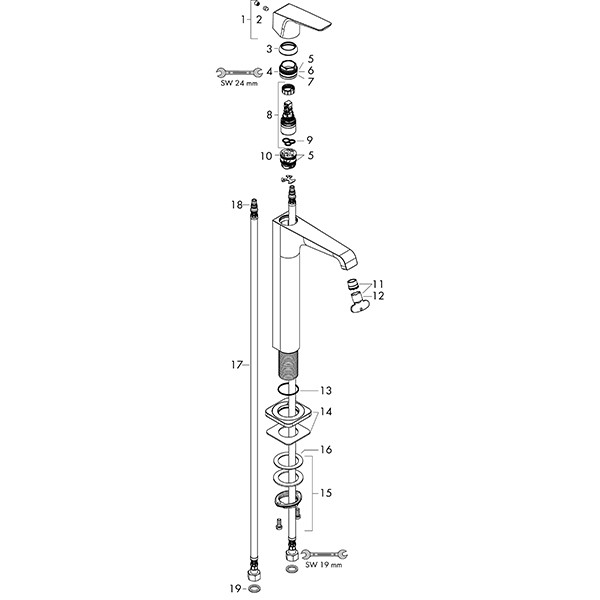 Hansgrohe Waschtischmischer 250 Axor Citterio E Highriser ohne Zugstange Hebelgr.chrom