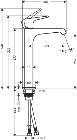 Hansgrohe Waschtischmischer 250 Axor Citterio E Highriser ohne Zugstange Hebelgr.chrom