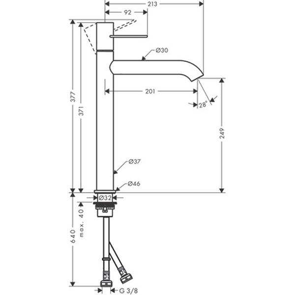 Hansgrohe Waschtischmischer 250 Axor Uno Bügelgriff ohne Ablaufgarnitur chrom
