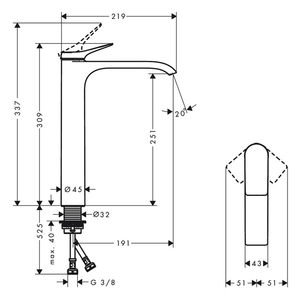 HG Waschtischmischer 250 Vivenis ohne Ablaufgarnitur Highriser chr.