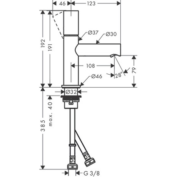 Hansgrohe Waschtischmischer 80 Axor Uno Zerogriff ohne Ablaufgarnitur BN
