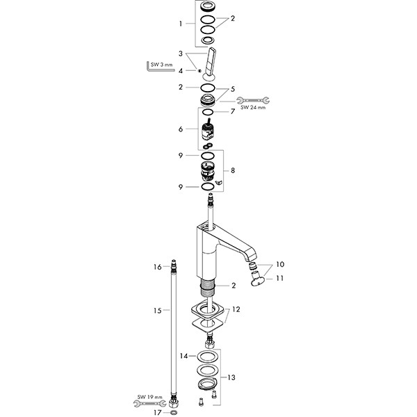 Hansgrohe Waschtischmischer 90 Axor Citterio E für Handwaschbecken ohne Zugstange chrom