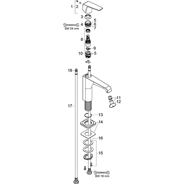 Hansgrohe Waschtischmischer 90 Axor Citterio E Handwaschbecken o.Zugstange Hebelgr.chr.