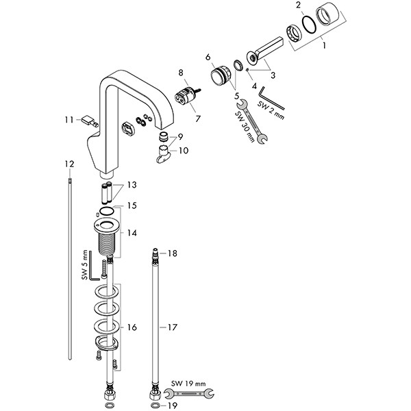 Hansgrohe Waschtischmischer Axor Citterio chrom mit hohem Auslauf