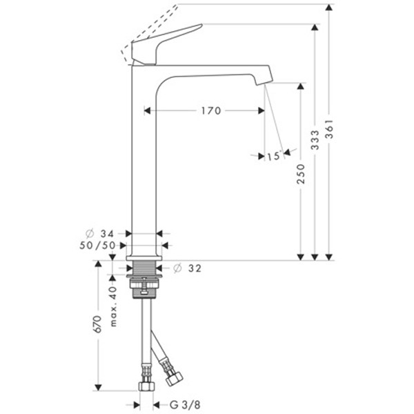 Hansgrohe Waschtischmischer AXOR Citterio M chrom für Waschschüssel ohne Ablaufgarn.