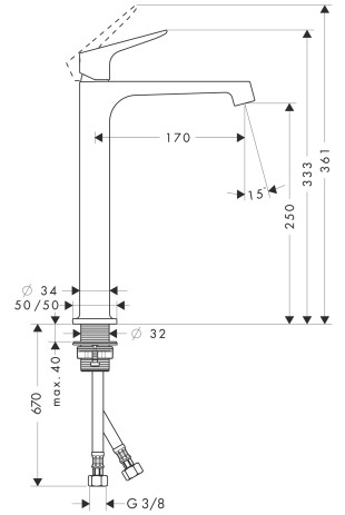Hansgrohe Waschtischmischer AXOR Citterio M chrom für Waschschüssel ohne Ablaufgarn.