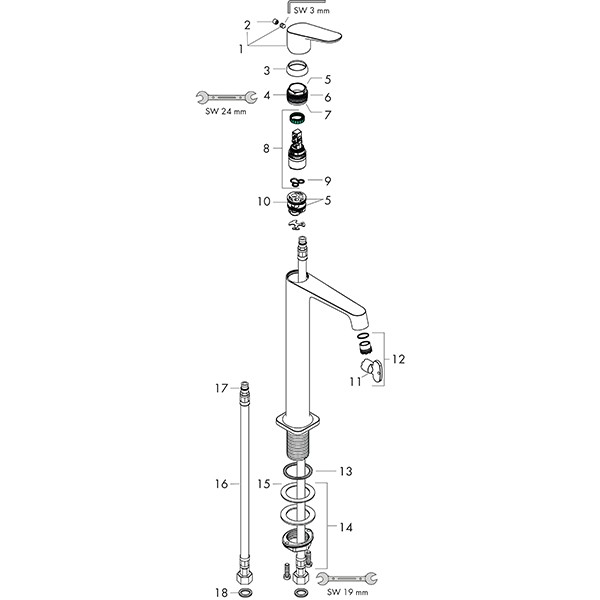Hansgrohe Waschtischmischer AXOR Citterio M chrom für Waschschüssel ohne Ablaufgarn.