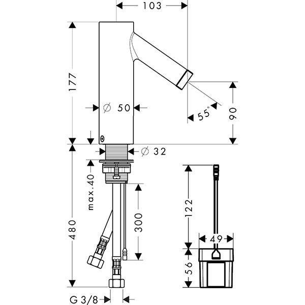 Hansgrohe Waschtischmischer Axor Starck Elektr. Batteriebetr.chrom o.Temperaturmischung