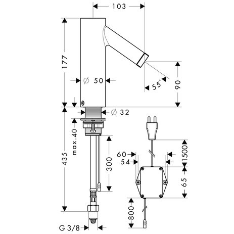 Hansgrohe Waschtischmischer Axor Starck Elektr. Netzbetrieb chrom o.Mischerhebel