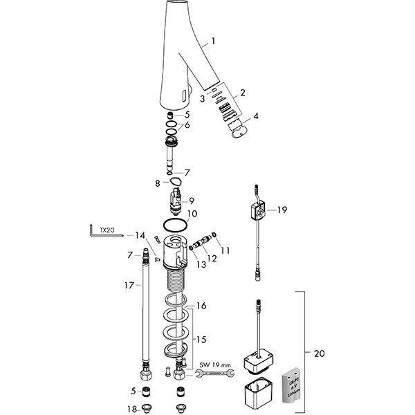 Hansgrohe Waschtischmischer Axor Starck Organic Elektronik Batteriebetrieb chrom o.Temp.