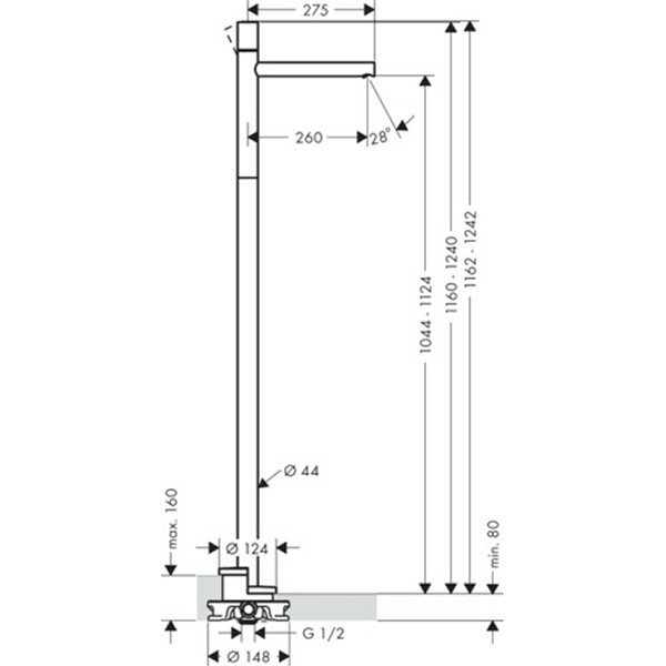 Hansgrohe Waschtischmischer Axor Uno Fertigset zur Bodenmontage Zerogriff BN