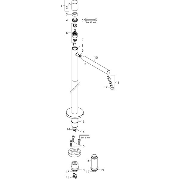 Hansgrohe Waschtischmischer Axor Uno Fertigset zur Bodenmontage Zerogriff BN