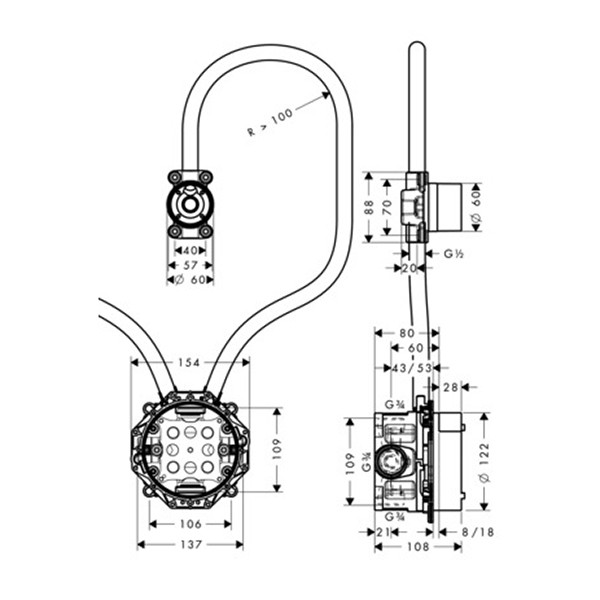 Hansgrohe Waschtischmischer Elektronik Axor Grundkörper Wandversion