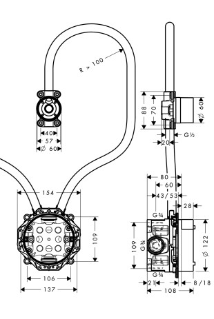 Hansgrohe Waschtischmischer Elektronik Axor Grundkörper Wandversion