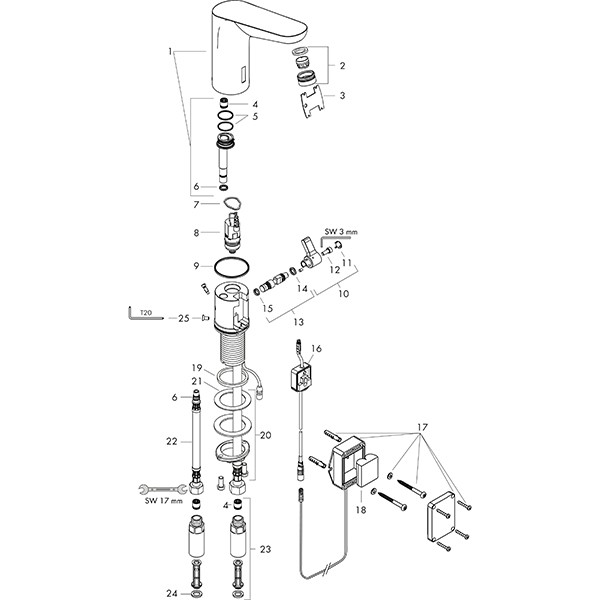 HG Waschtischmischer Elektronik Focus chrom Batterieversion mit Mischung