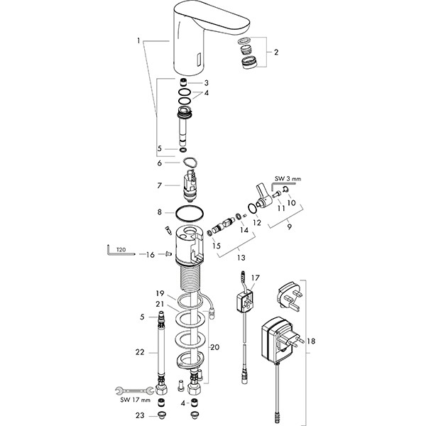 HG Waschtischmischer Elektronik Focus E chrom Netzversion mit Mischhebel