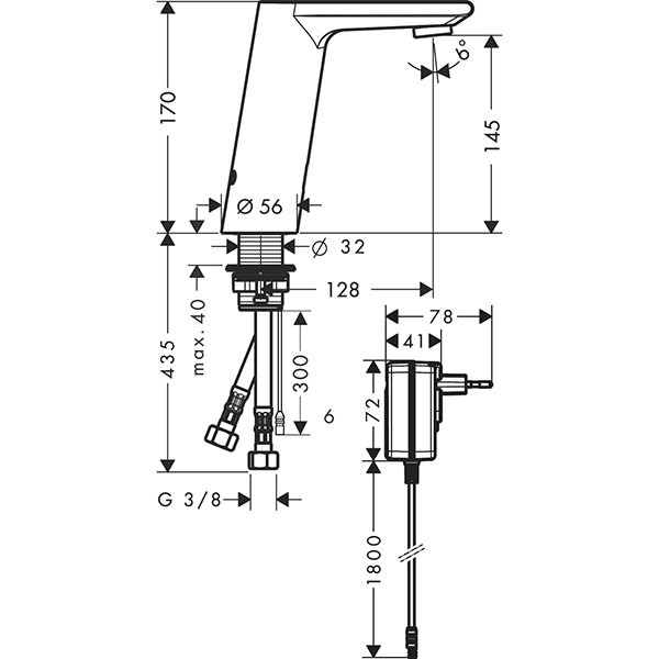 HG Waschtischmischer Elektronik Metris S chrom Netzversion und Mischung