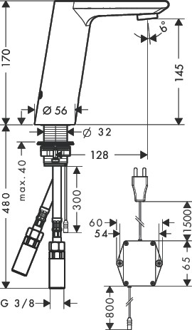 HG Waschtischmischer Elektronik Metris S chrom Netzversion und Mischung
