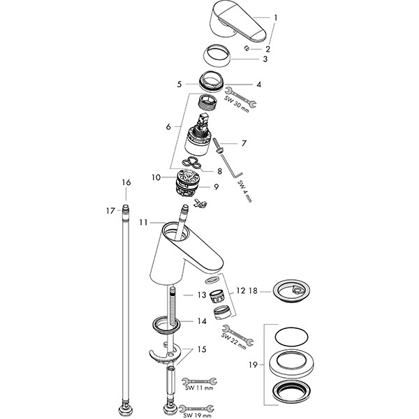 Hansgrohe Waschtischmischer Focus 70 chrom mit Push-Open Ablaufgarnitur