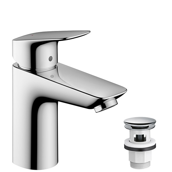 HG Waschtischmischer Logis 100 chrom mit Push-Open Ablaufgarnitur