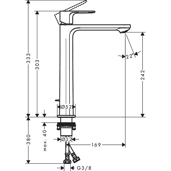 Hansgrohe Waschtischmischer Rebris S 240 CoolStart m.Zugstange Matt Black