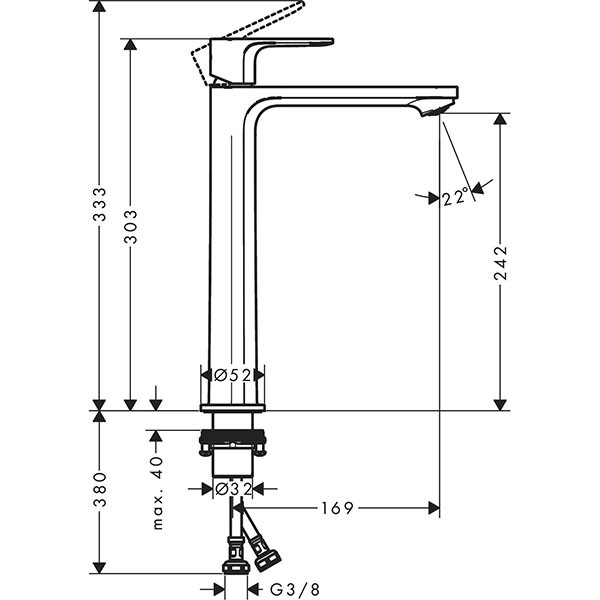 Hansgrohe Waschtischmischer Rebris S 240 CoolStart o.Zugstange chrom