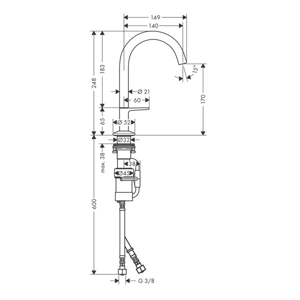 HG Waschtischmischer Select 170 Axor One mit Push-Open Ablaufgarnitur mattschwarz