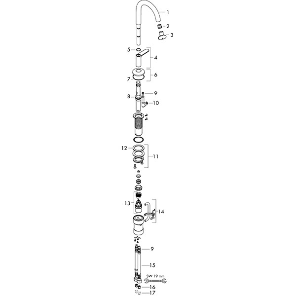 Hansgrohe Waschtischmischer Select 170 Axor One mit Push-Open, Ablaufgarnitur, mattschwarz