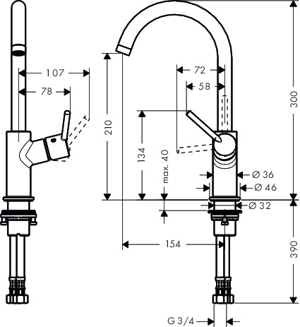 Hansgrohe Waschtischmischer Talis 210 Schwenkauslauf chrom