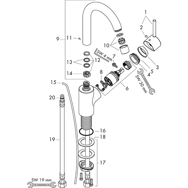 Hansgrohe Waschtischmischer Talis S hoher Auslauf chrom