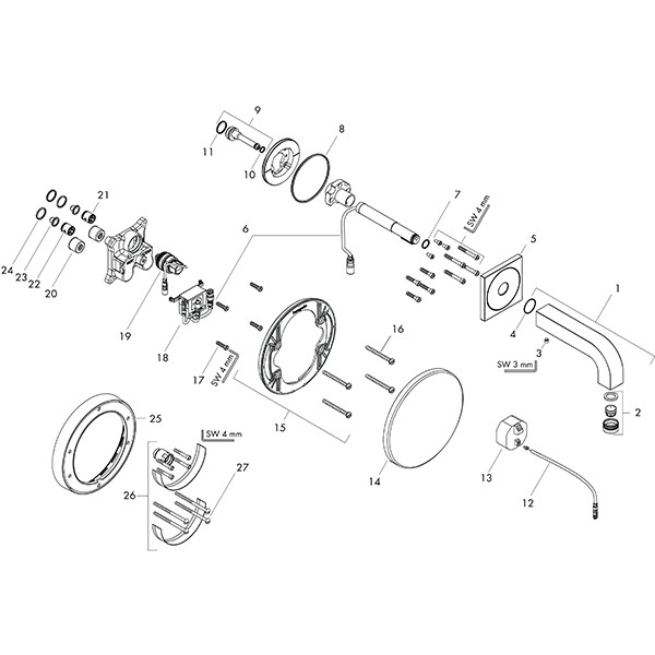 Hansgrohe Waschtischmischer Unterputz Axor Citterio Elektronik chrom kurzer Auslauf