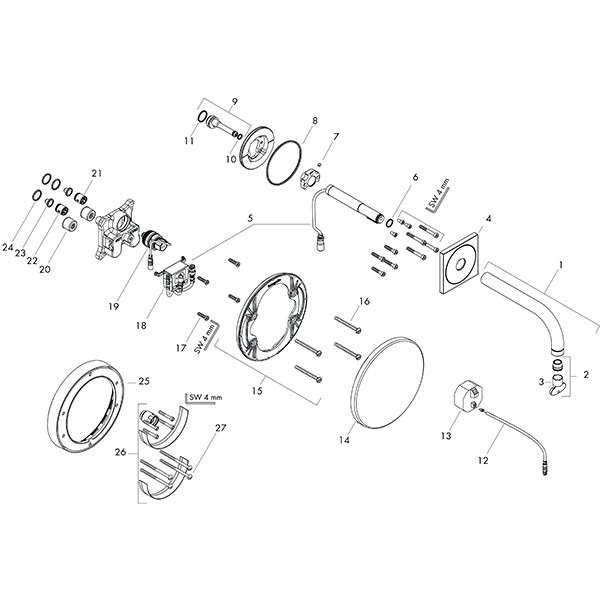 Hansgrohe Waschtischmischer Unterputz Axor Uno 2 Elektronik chrom langer Auslauf